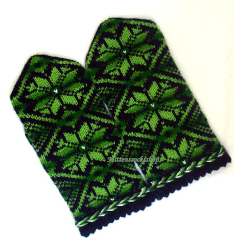 Green Black Knitted Mittens, Wool Mittens, Wool Gloves, Latvian Mittens, Scandinavian Mittens, Winter Gloves, Warm Mittens, Adult Mittens image 5