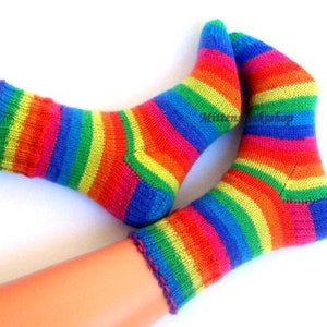 Hand Knit Rainbow Socks, Adult Socks, Warm Socks, Bright Socks, Colorful Striped Womens Socks, Winter Socks for Mens, Girls Socks, Gift idea image 7