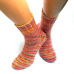 Hand Knitted Orange Pink Beige Yellow Striped Socks Womens - Etsy