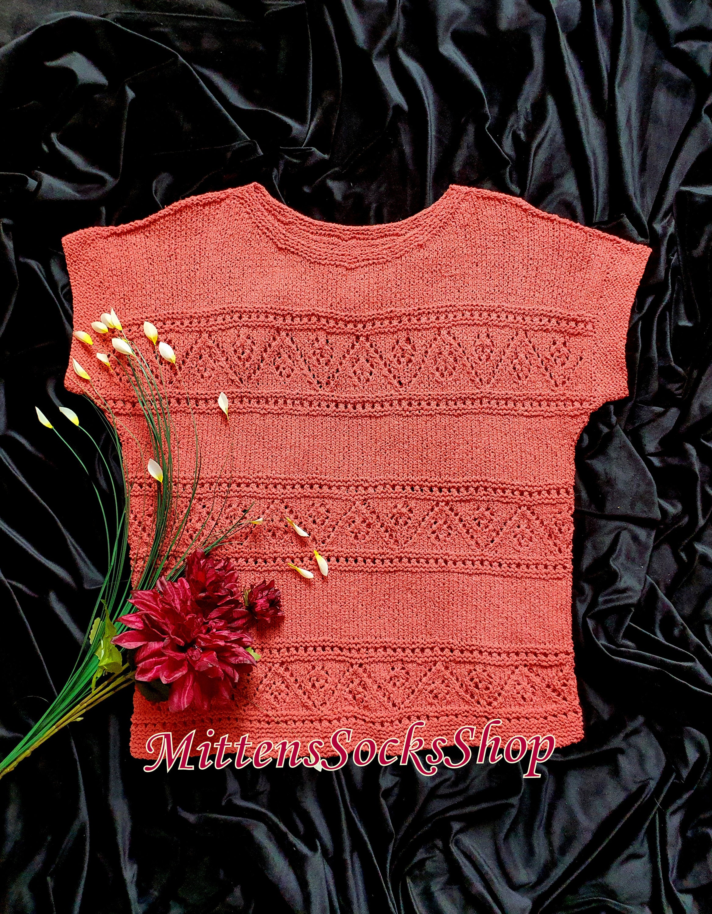 Hand Knit Lace Top, Cotton Lace Sweater, Salmon Pink Top, Knit Women