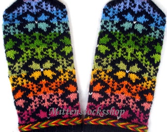Hand Knit Rainbow Mittens, Wool Mittens, Rainbow Gloves, Latvian Mittens, Hand Knit Gloves, Colorful Mittens, Winter Mittens, Adult Mittens