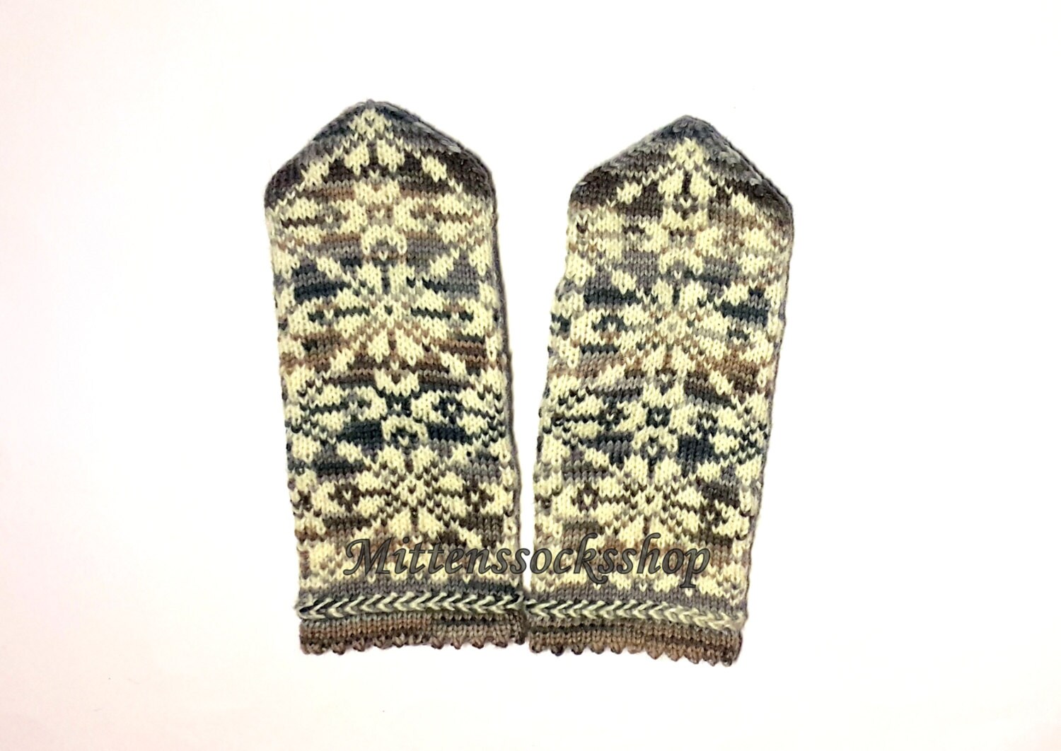 Gray White Mittens Hand Knit Wool Mittens Knit Gray White Etsy