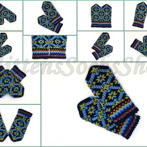 Hand Knitted Blue Green Black Mittens, Latvian Mittens, Blue Green Black Gloves, Wool Mittens, Wool Gloves, Unisex Mittens, Winter Mittens image 2