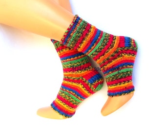 Hand Knit Yoga Socks with Heel: Multicolored Acrylic Leg Warmers