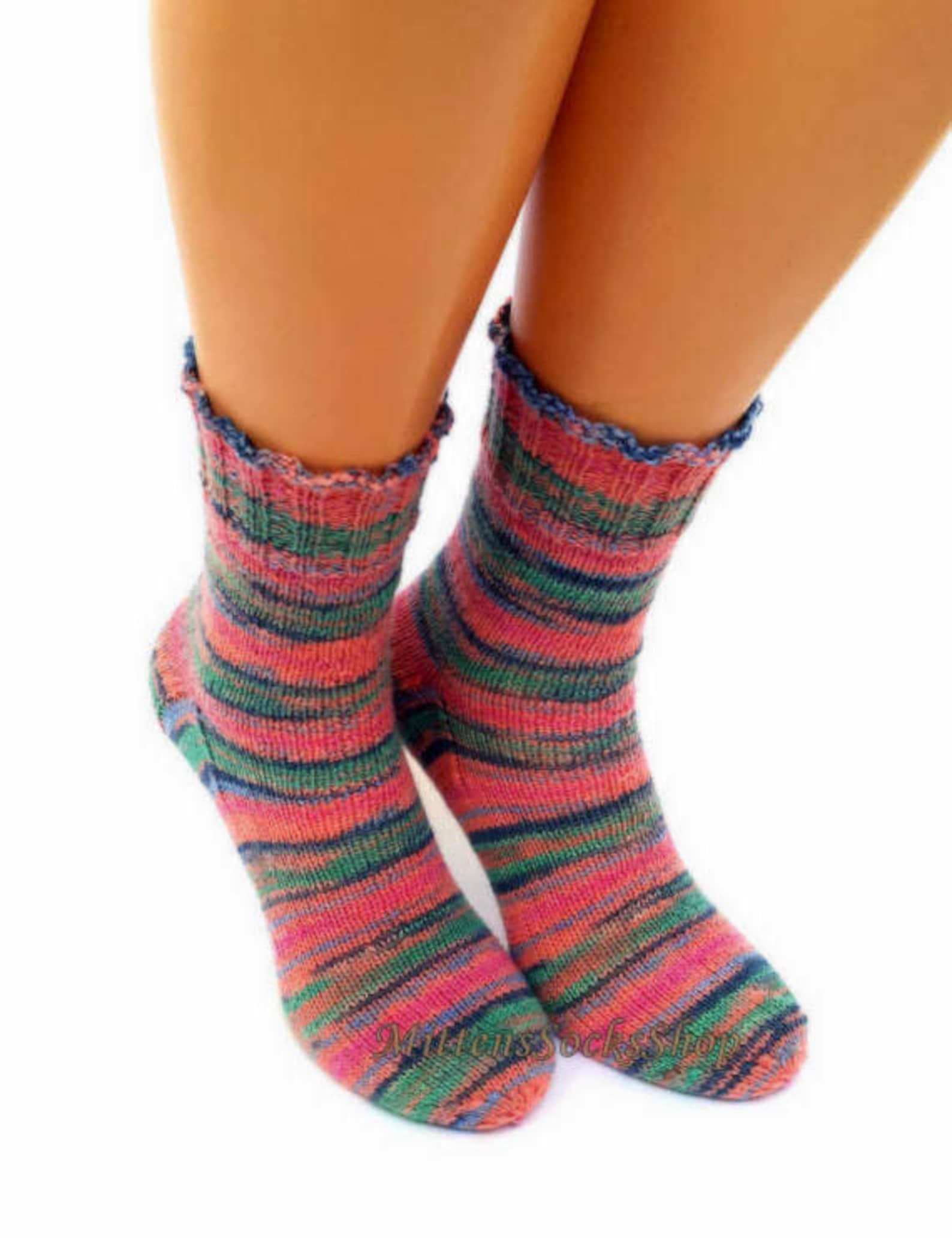 Pink Blue Green Hand Knitted socks Striped socks from sock Etsy