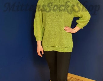 Lime Green Mohair Oversized Sweater: Sheer Knit Jumper