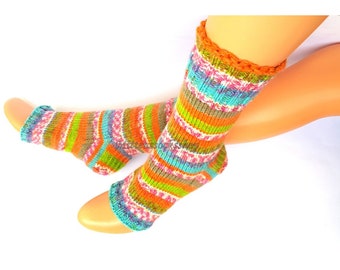 Yellow Pink Blue Yoga Socks with Heel, Knit Yoga Socks, Summer Socks, Dance Socks, Pilates Socks, Pedicure Socks, Feet Warmers, Leg Warmers