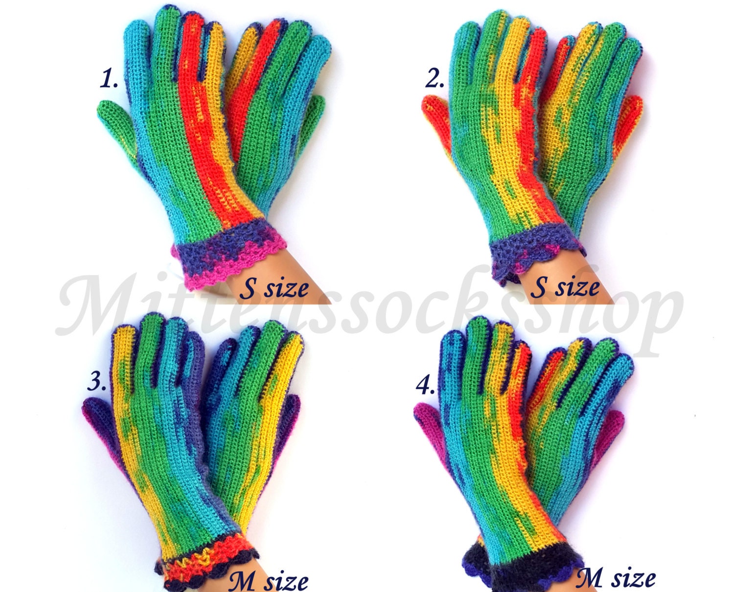 Rainbow Gloves With Fingers, Womens Wool Gloves With Fingers, Rainbow