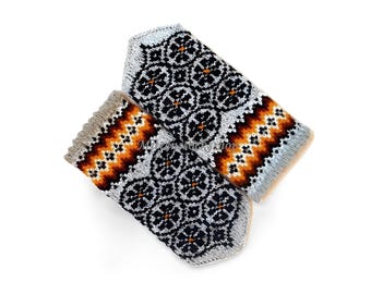 Hand Knit Latvian Wool Mittens: Gray Black Scandinavian style Gloves