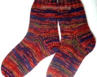 Hand Knit Orange Red Blue Green Socks, Sleeping Socks, Mohair Socks, Winter Socks, Womens Socks, Warm Socks from Socks Yarn with Kid Mohair