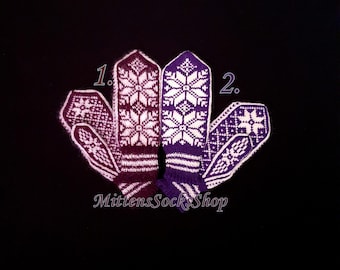 Hand Knit Nordic Wool Mittens: Unisex Norwegian Selbu Gloves S-XXL