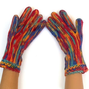 Red Yellow Blue Gloves With Fingers Womens Gloves With - Etsy