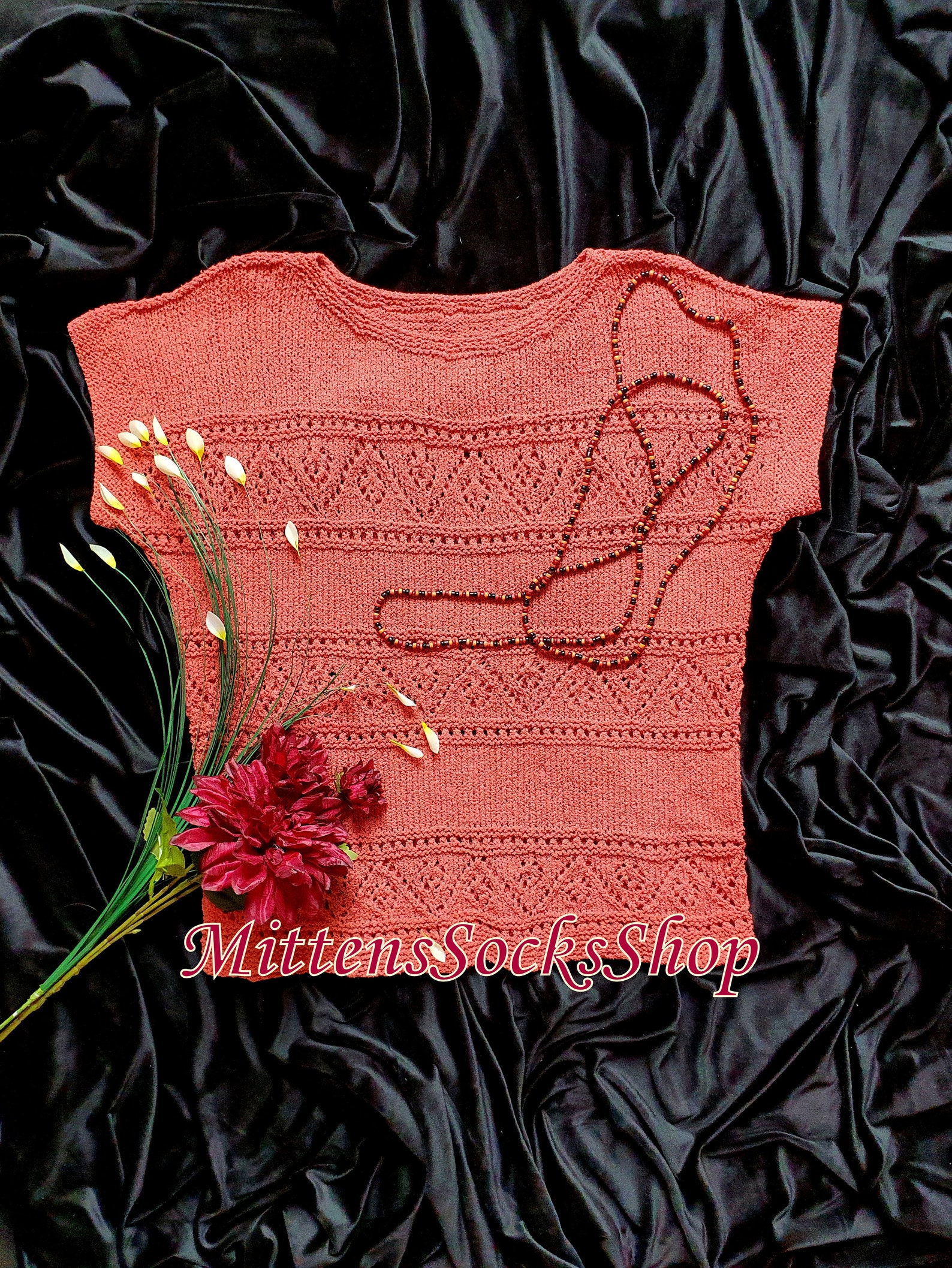 Hand Knit Lace Top Cotton Lace Sweater Salmon Pink Top Knit Etsy