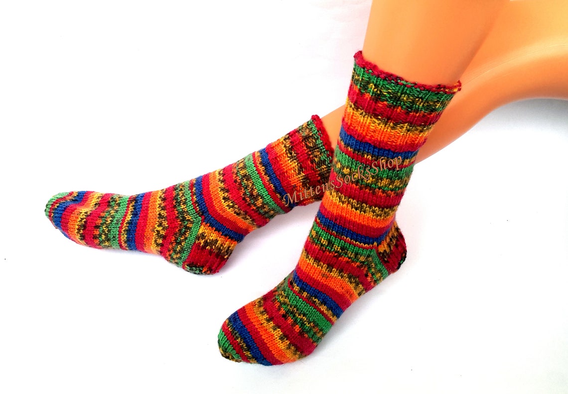 Rainbow Hand Knitted Socks Womens Socks Stylish Socks Girls - Etsy