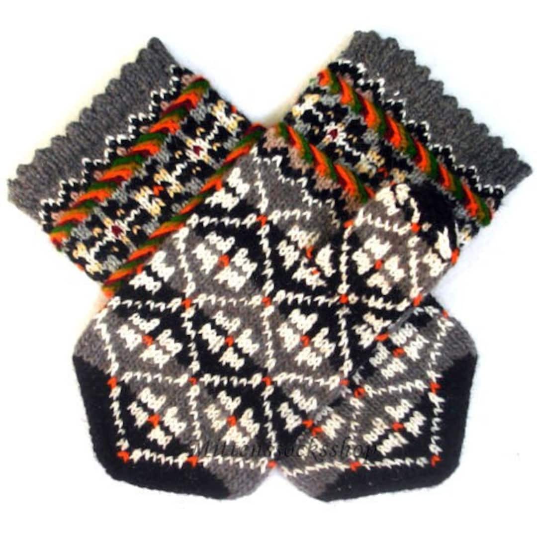 Gray Black White Mittens, Hand Knit Mittens, Wool Mittens, Latvian