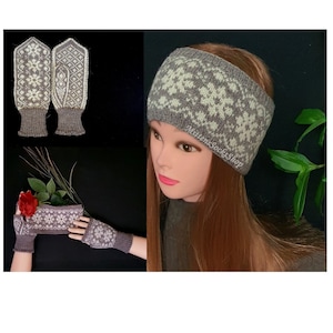 Fascia lavorata a mano, fascia Fair Isle, fascia nordica, scaldaorecchie in lana lavorata a maglia, fascia invernale, fascia da sci, fascia con fiocco di neve, idea regalo