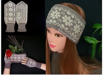 Hand knit Headband, Fair Isle Headband, Nordic Headband, Knit Wool Ear Warmer, Winter Headband, Ski Headband, Snowflake Headband, Gift Idea