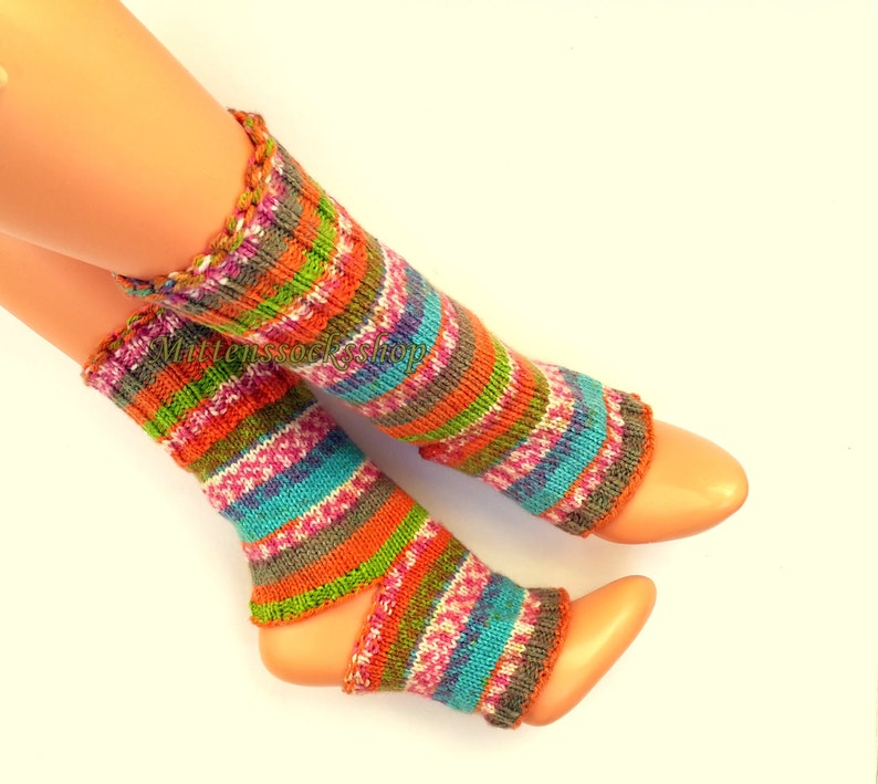 Orange Pink Hand Knitted Yoga Socks Striped Girls Yoga Socks Etsy