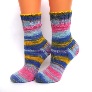 Blue Pink Yellow Hand Knitted Socks Blue Pink Womens Socks - Etsy