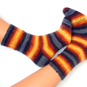 Hand Knitted Yellow Gray Brown Socks, Womens Socks, Warm Socks, Mens ...