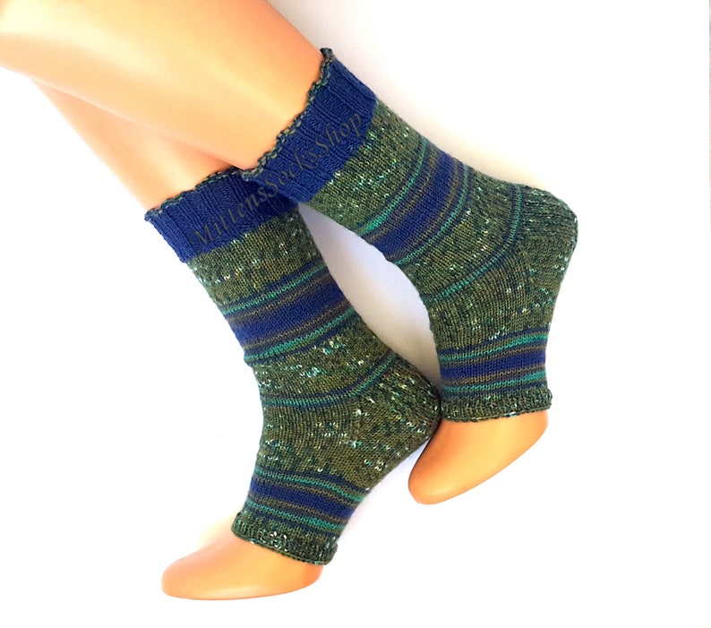 Knit Yoga Socks with Heel Green Blue Yoga Socks Dance Socks | Etsy