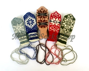 Hand Knitted Kid's Christmas Mittens: Nordic Style Wool Mohair Winter Gloves