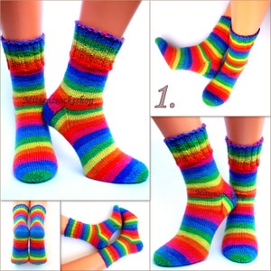 Hand Knit Rainbow Socks, Adult Socks, Warm Socks, Bright Socks, Colorful Striped Womens Socks, Winter Socks for Mens, Girls Socks, Gift idea image 3