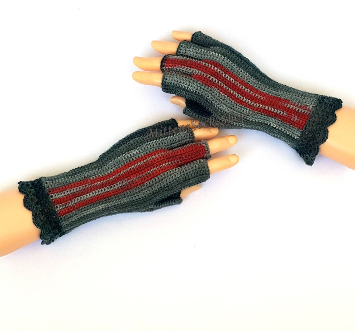 Gray Red Half Finger Gloves Women's Half Finger Gloves Etsy