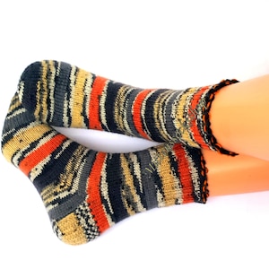 Orange Gray Black Knitted Socks, Hand Knit Colorful Socks, Wool Socks ...