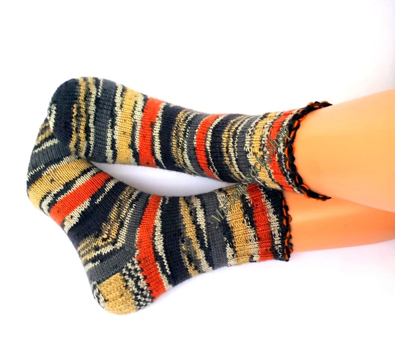 Orange Gray Black Knitted Socks Hand Knit Colorful Socks - Etsy