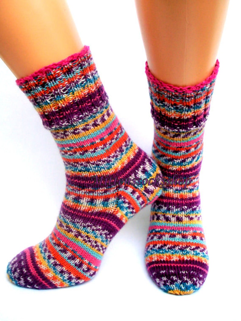 Purple Orange Blue Hand Knitted Socks From Sock Yarn Knitted | Etsy