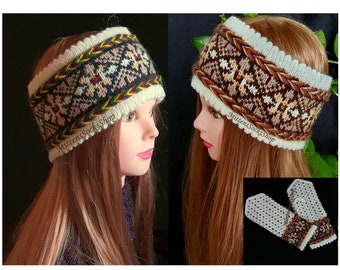 Knit Ear Warmer, Fair Isle Headband, Knit Headband, Nordic Headband, Scandinavian Headband, Snowflake Headband, Ski Headband, Wool Headband