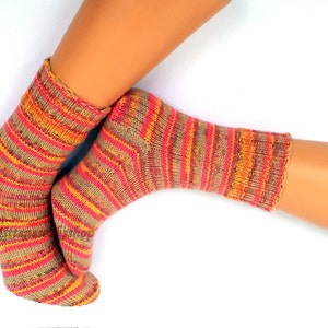 Hand Knitted Orange Pink Beige Yellow Striped Socks Womens - Etsy