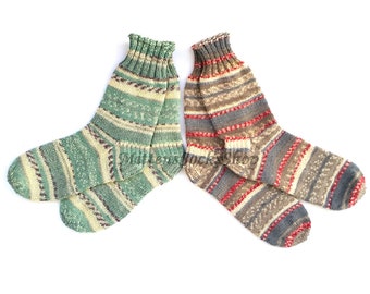Hand Knit Wool Socks: Striped Leg Warmers