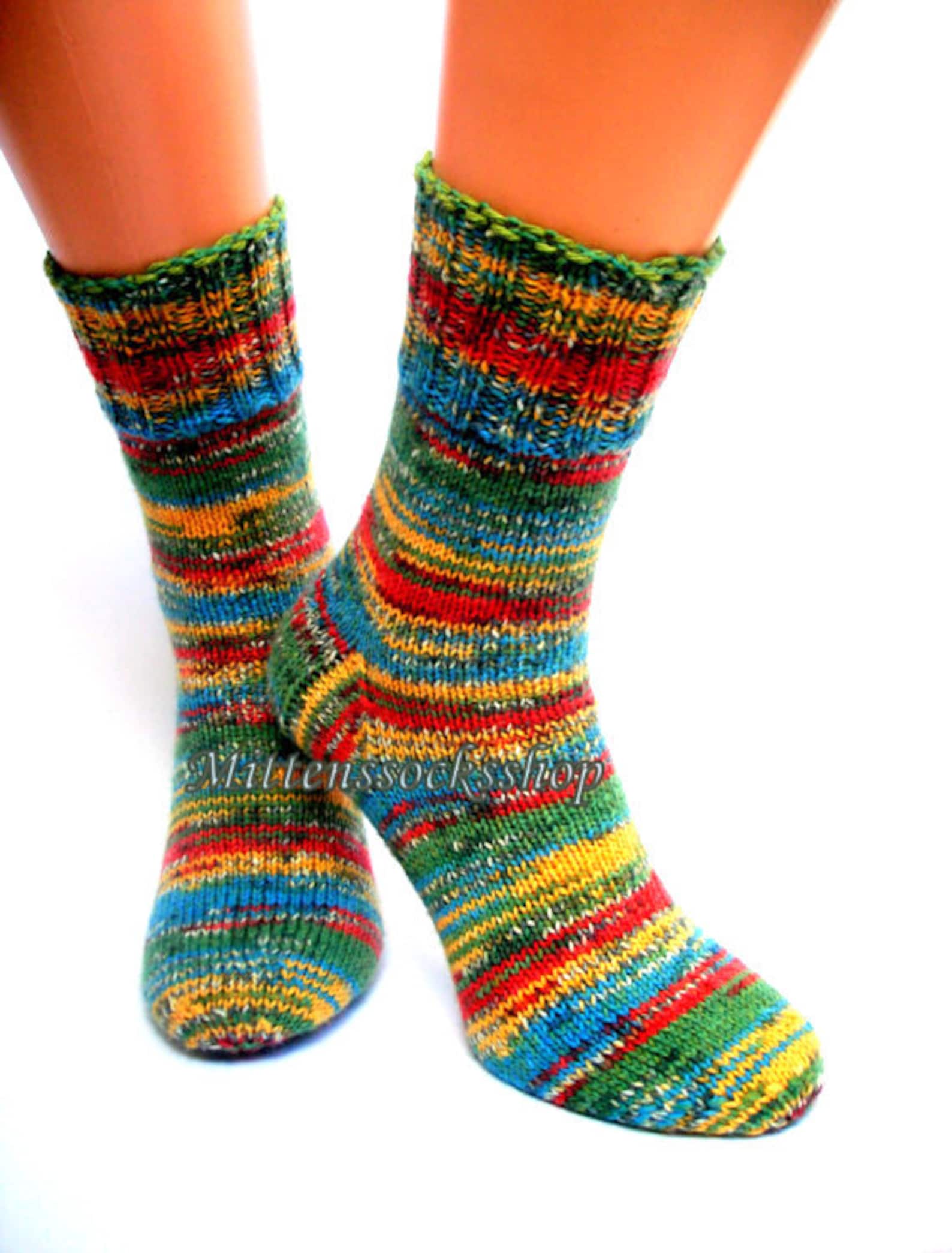 Green Blue Red Yellow Hand Knitted Socks Green Red Womens - Etsy
