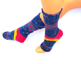 Blau Rosa Gelb Yoga Socken mit Absatz, gestrickte Damen Yoga Socken, Tanz Socken, Mädchen Sommer Socken, Pilates Socken, Pediküre Socken, Fußwärmer