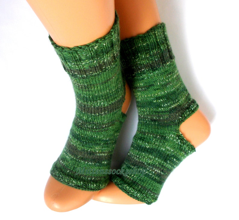 Hand Knitted Green Yoga Socks, Womens Yoga Socks, Girls Dance Socks