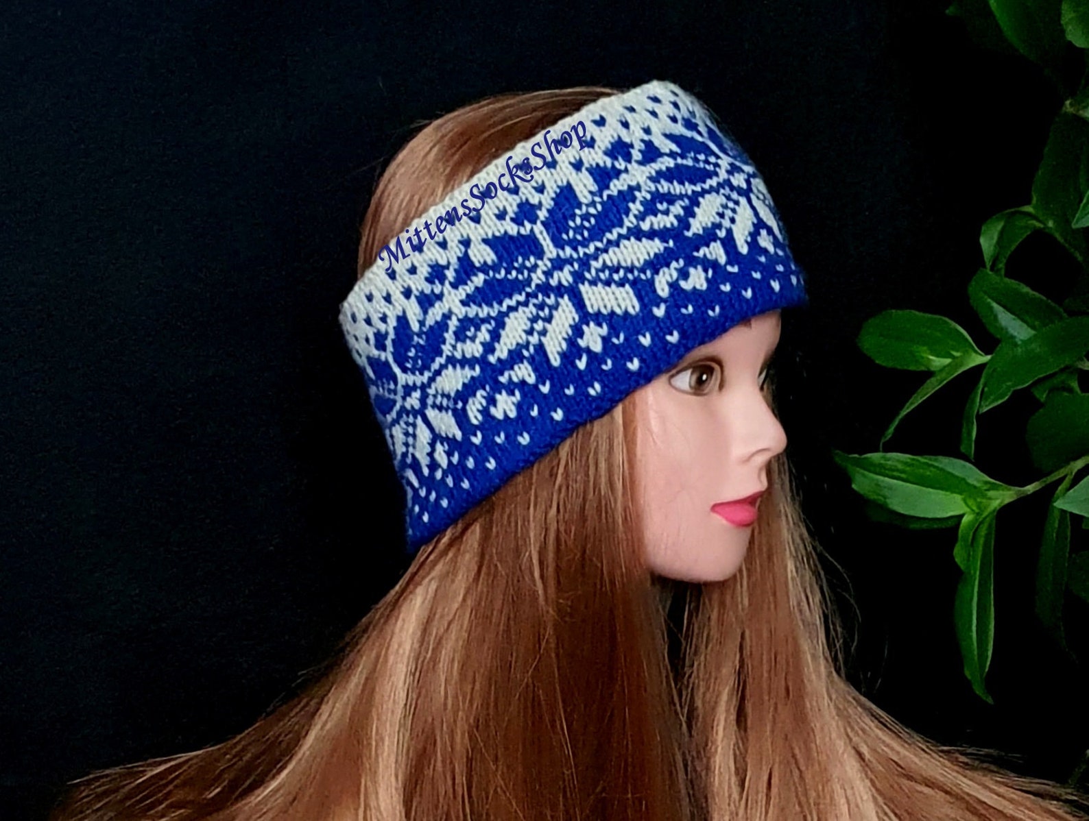 Blue White Headband, Knit Ear Warmer, Fair Isle Headband, Hand Knit