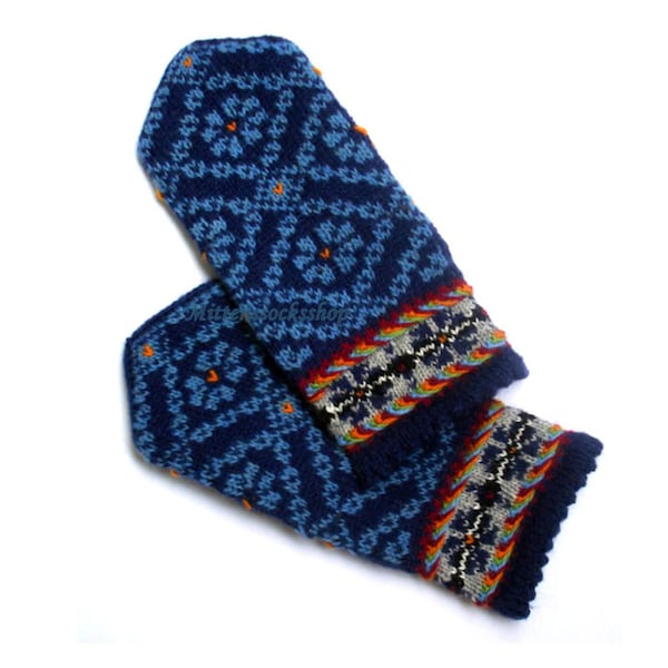 Blue Wool Mittens, Hand Knitted Mittens, Hand Knitted Blue Gloves, Wool Gloves, Latvian Mittens, Unisex Mittens, Winter Mittens, Warm Gloves