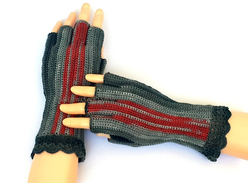 Gray Red Half Finger Gloves Women's Half Finger Gloves Etsy