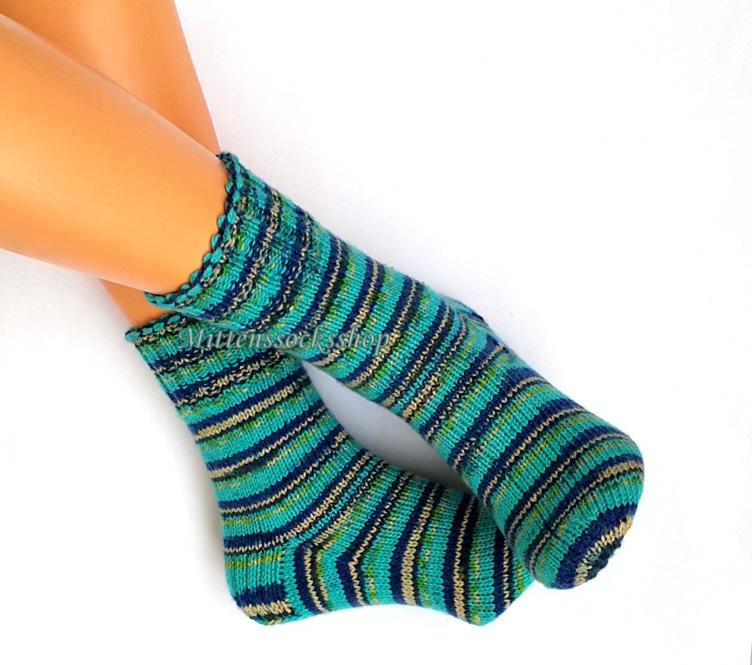 Blue White Hand Knitted Socks Blue White Womens Socks - Etsy