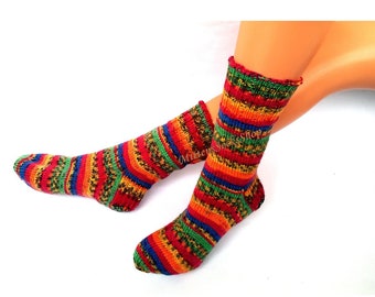 Rainbow Hand Knitted Socks, Womens Socks, Stylish Socks Girls Socks, Colorful Mens Socks, Winter Socks, Elegant Socks, Striped Socks, Gift