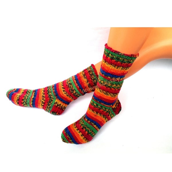 Rainbow Hand Knitted Socks, Womens Socks, Stylish Socks Girls Socks, Colorful Mens Socks, Winter Socks, Elegant Socks, Striped Socks, Gift