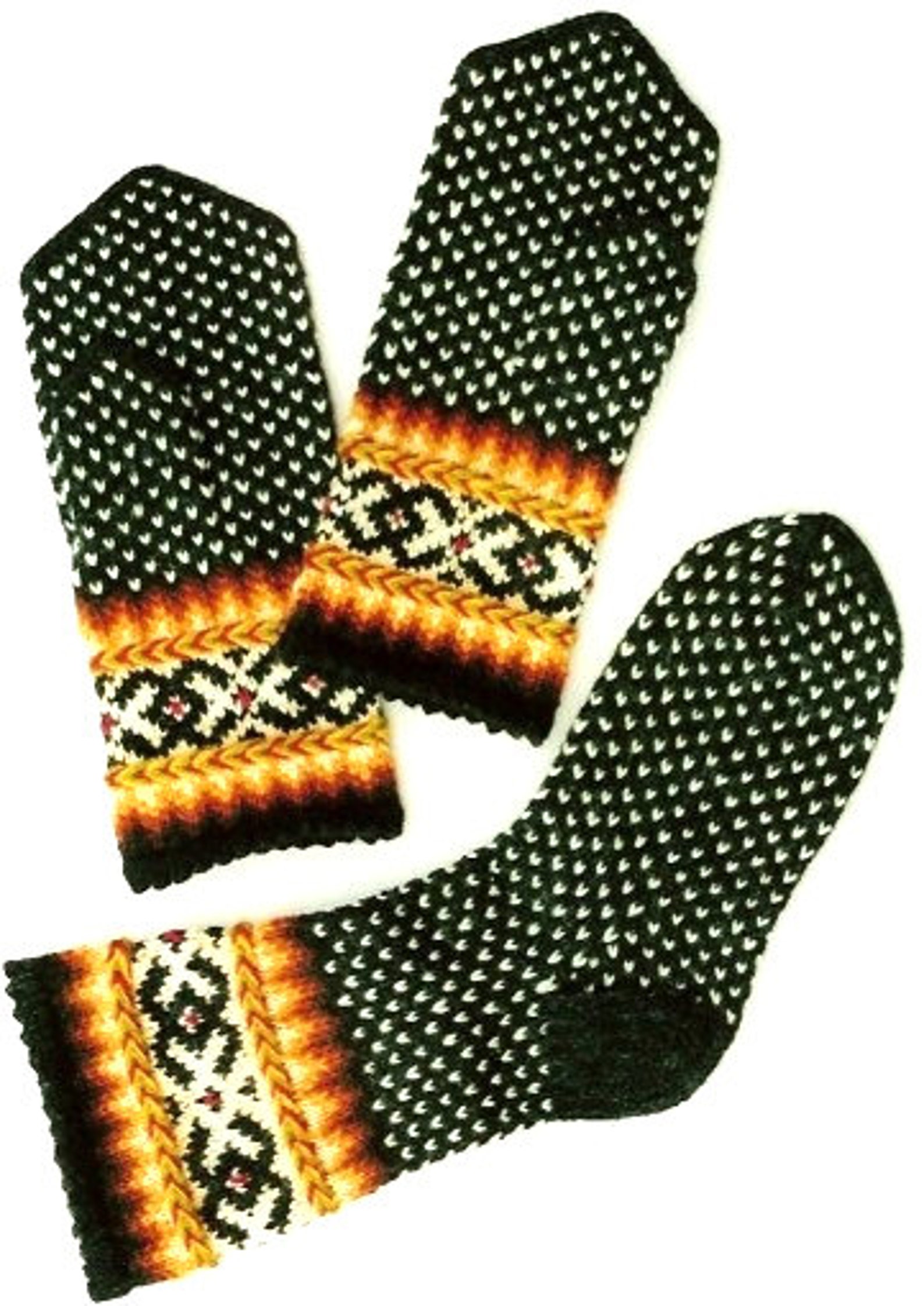 Black White Mittens Hand Knitted Wool Mittens Colorful Black Etsy