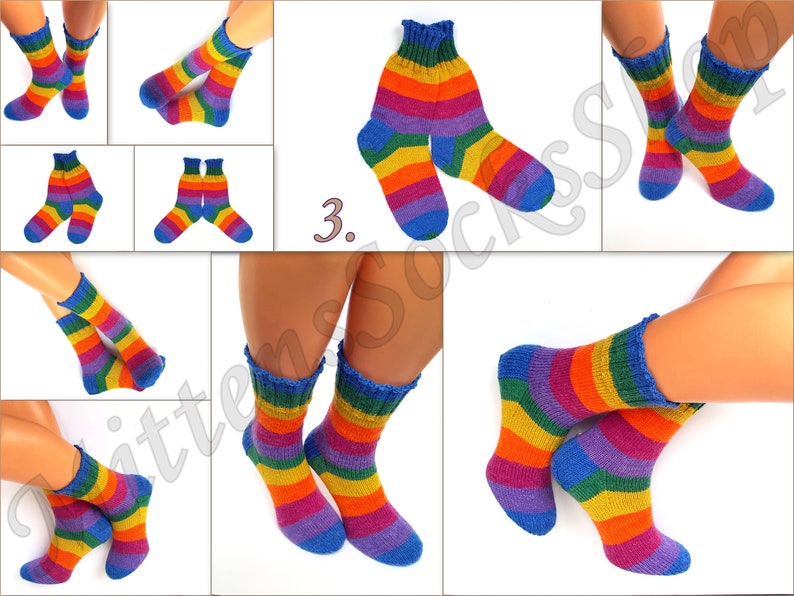 Hand Knit Rainbow Socks, Adult Socks, Warm Socks, Bright Socks, Colorful Striped Womens Socks, Winter Socks for Mens, Girls Socks, Gift idea image 5