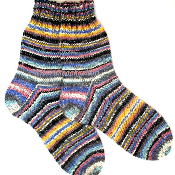 Multicolor Hand knitted Socks, Warm Socks from Sock Yarn with Mohair, Striped Womens Socks, Mohair Socks, Sleeping Socks, Winter socks, Gift