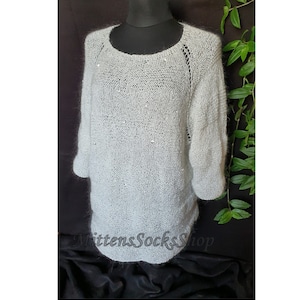 Suéter de mohair blanco tejido a mano, suéter de mohair de gran tamaño, jersey de mohair blanco, suéter de mohair transparente, suéter holgado, suéter cálido