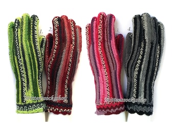 Gloves with Fingers, Striped Finger Gloves, Womens Gloves, Crochet Gloves for all Season, Fingerless Gloves, Wrist Warmers, Hand Knit Gloves