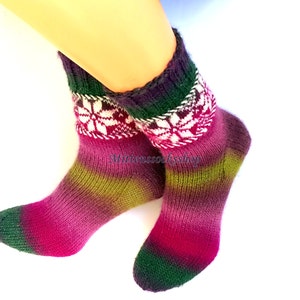 Purple Green Hand Knitted Socks Purple Green Girls Socks - Etsy