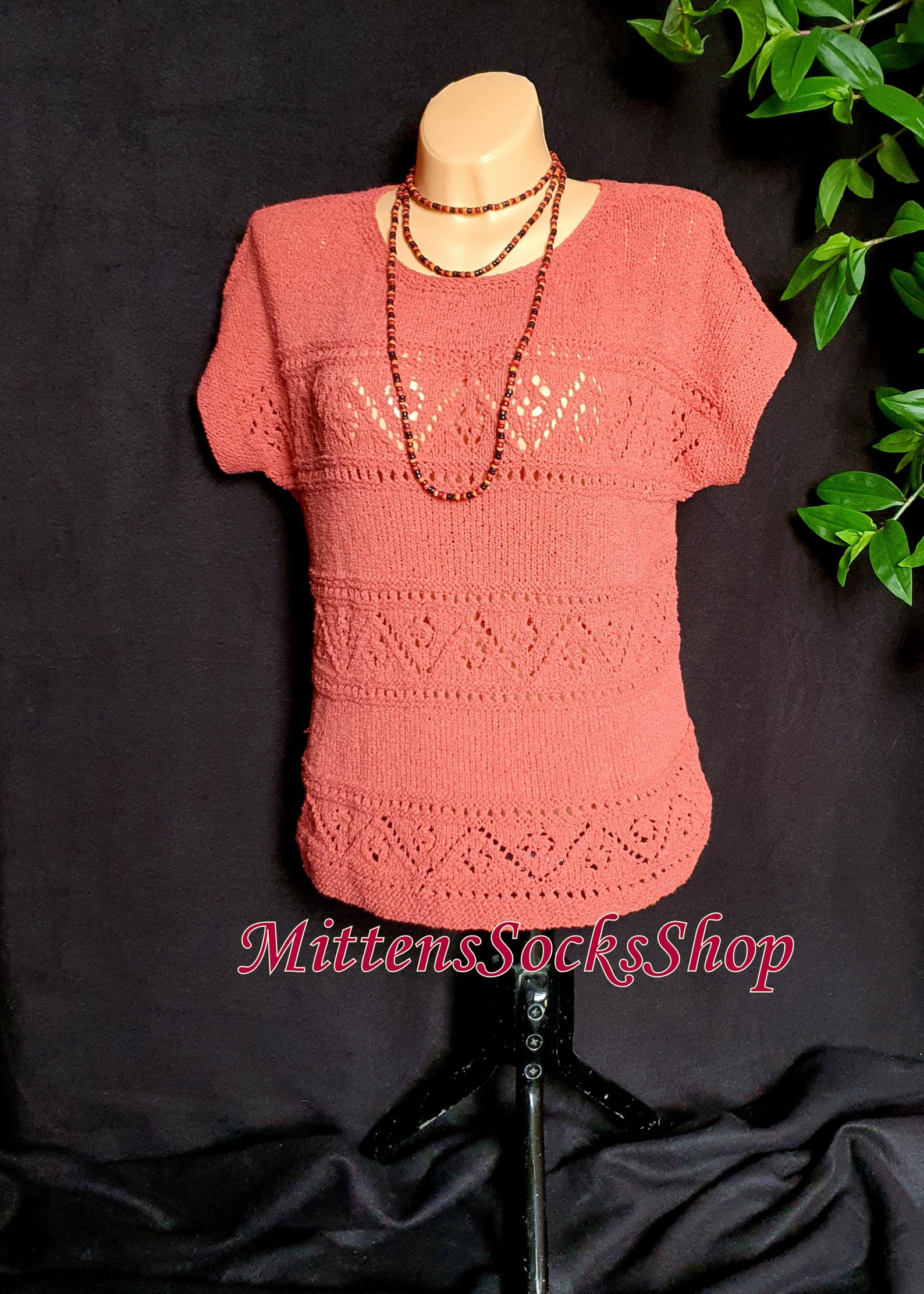 Hand Knit Lace Top Cotton Lace Sweater Salmon Pink Top Knit Etsy